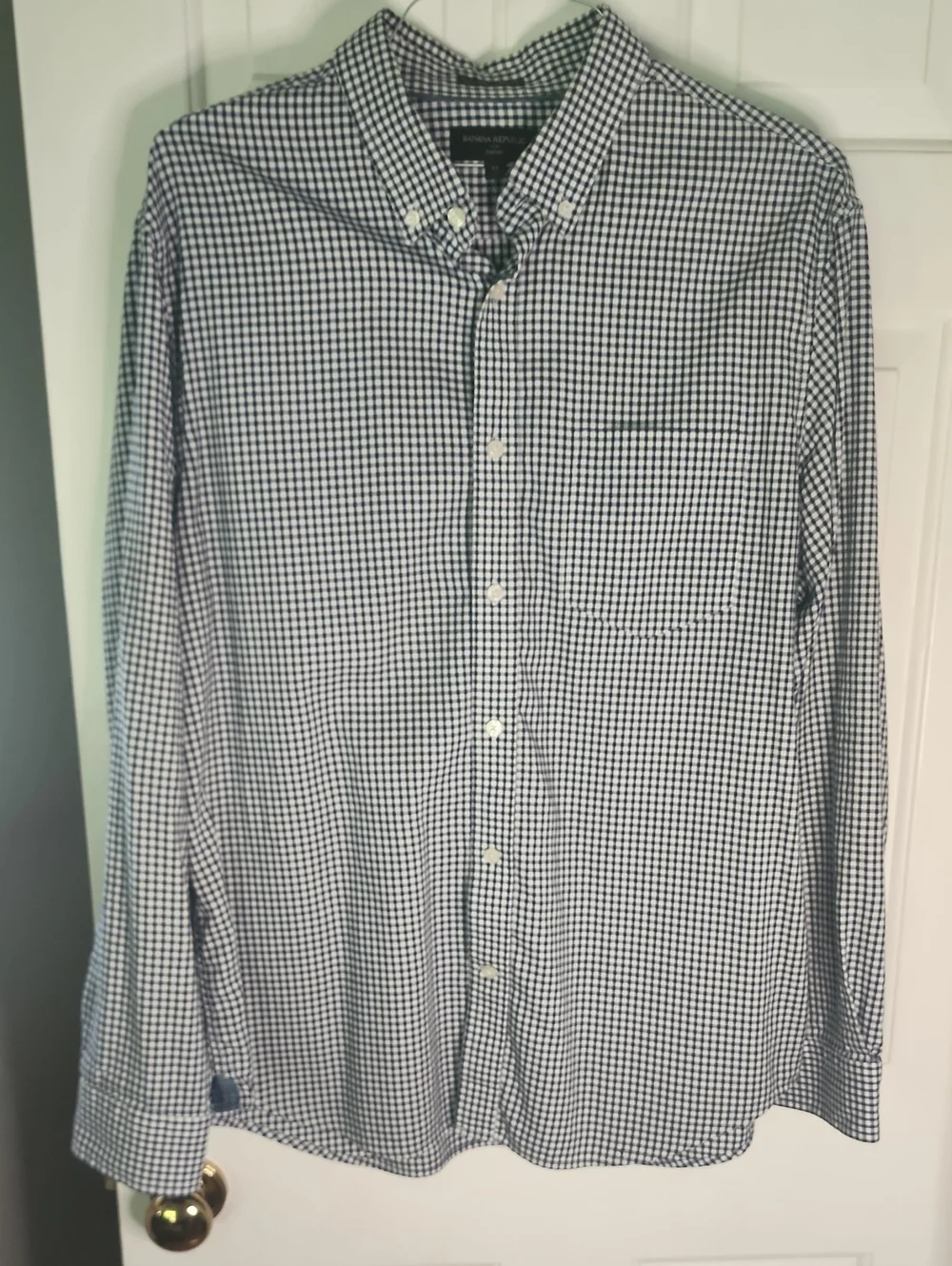Banana Republic Navy and White Gingham Button-Down Shirt